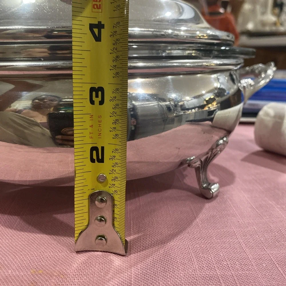 Vintage PYREX 2QT Silver Plated Chafing Dish Cradle Insert‎ & Cover
